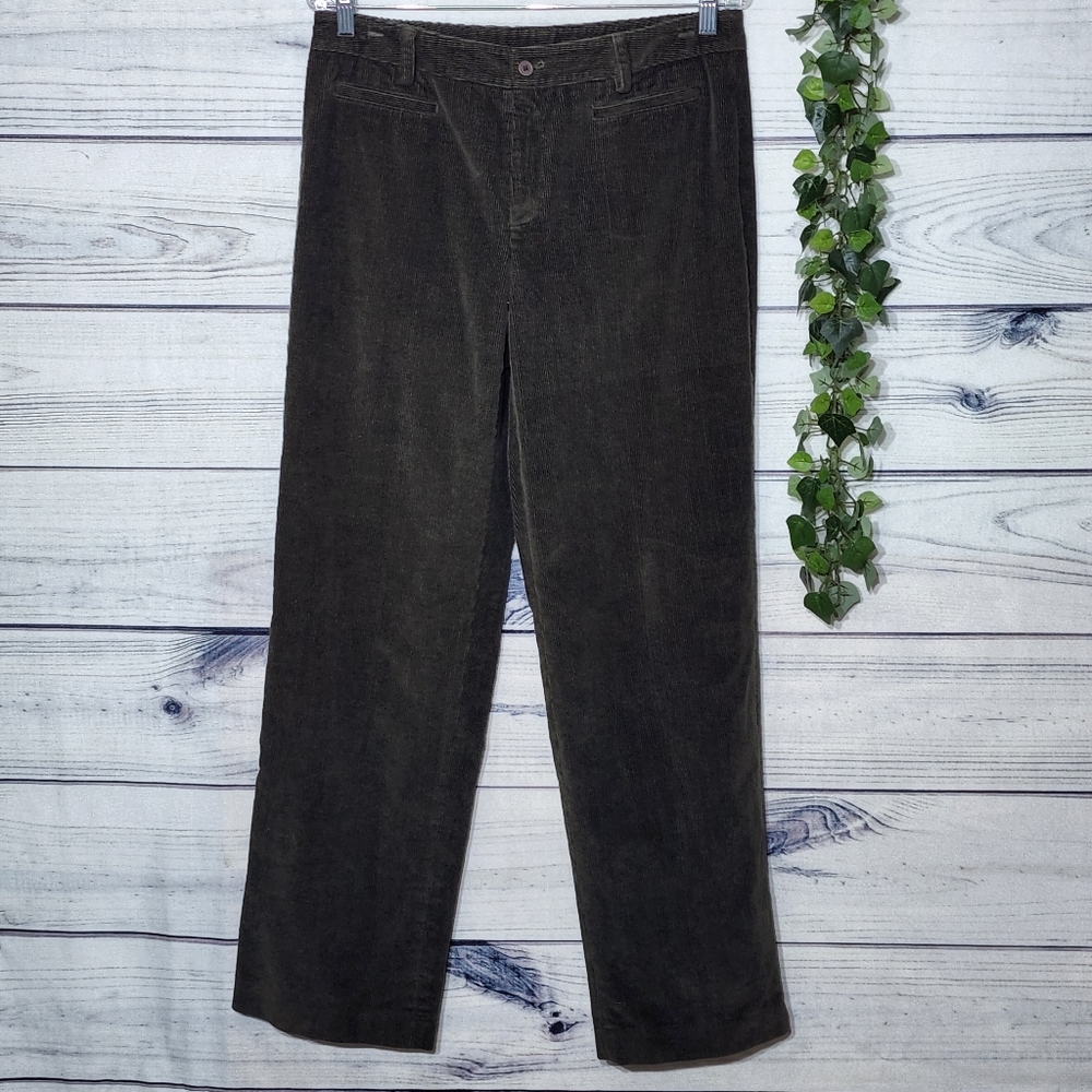 Rafaella Olive Green Corduroy Straight Leg Pants, Size 10